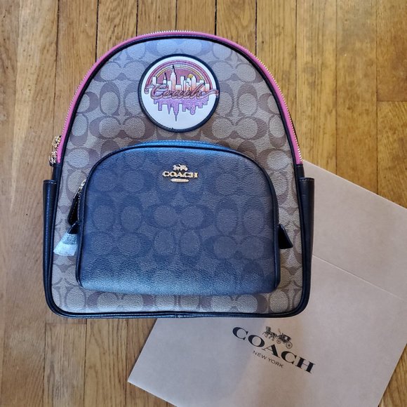 Coach Court Backpack - Blocked Signature Canvas With Souvenir Patch - NWT - Picture 2 of 12
